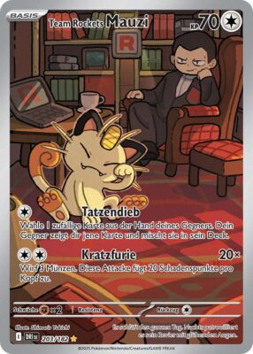 Team-Rockets-Mauzi-203-182-Ewige-Rivalen-Illustration-Rare-Pokémon-Karte-Karmesin-Purpur-Deutsch
