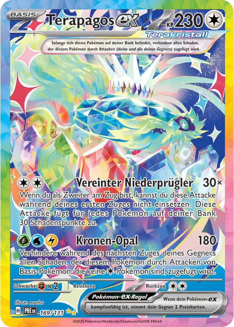 Terapagos-ex-169-131-Prismatische-Entwicklungen-Secret-Special-Illustration-Rare-Pokémon-Karte-Deutsch-Karmesin-Purpur-TCG-Sammelkartenspiel