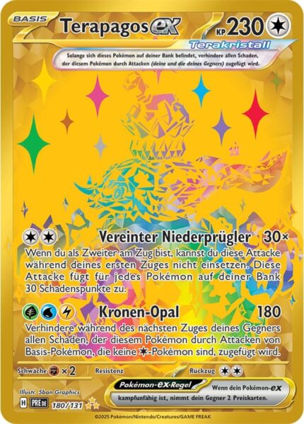 Terapagos-ex-180-131-Prismatische-Entwicklungen-Secret-Hyper-Rare-Gold-Pokémon-Karte-Deutsch-Karmesin-Purpur-TCG-Sammelkartenspiel