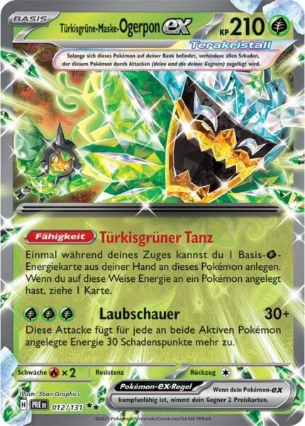 Türkisgrüne-Maske-Ogerpon-ex-012-131-Prismatische-Entwicklungen-Pokémon-Karte-Deutsch-Karmesin-Purpur-TCG-Sammelkartenspiel