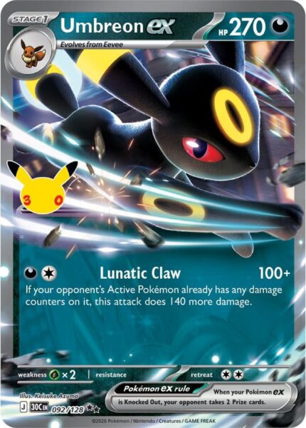 Umbreon-Nachtara-ex-092-128-30C-30-Jahre-Jubiläum-30th-Celebration-Set-Erweiterung-Pokémon-Karte-Englisch