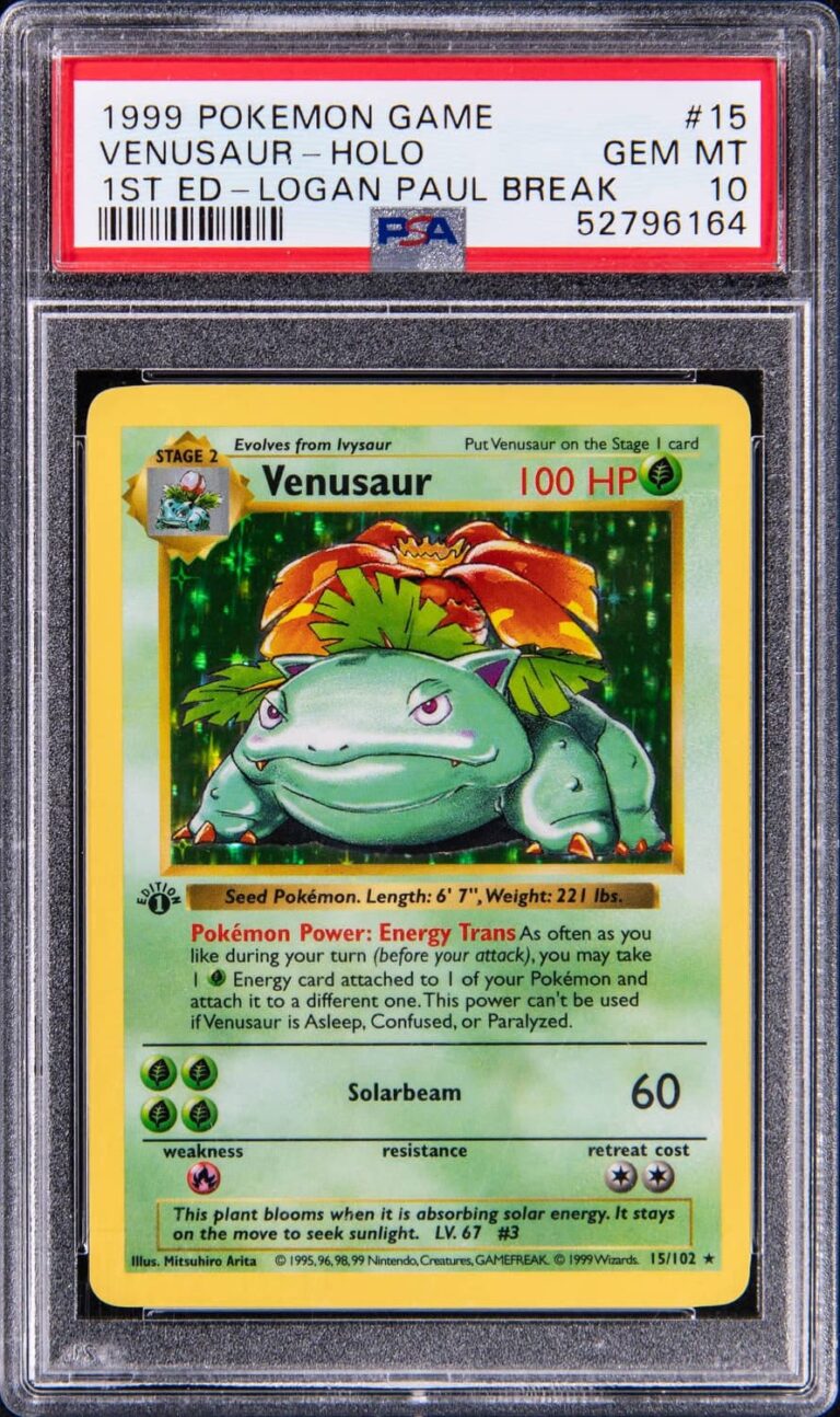 Venusaur-Bisaflor-15-102-Base-Set-1st-Edition-Pokémon-Karte-Logan-Paul-Break-PSA-10