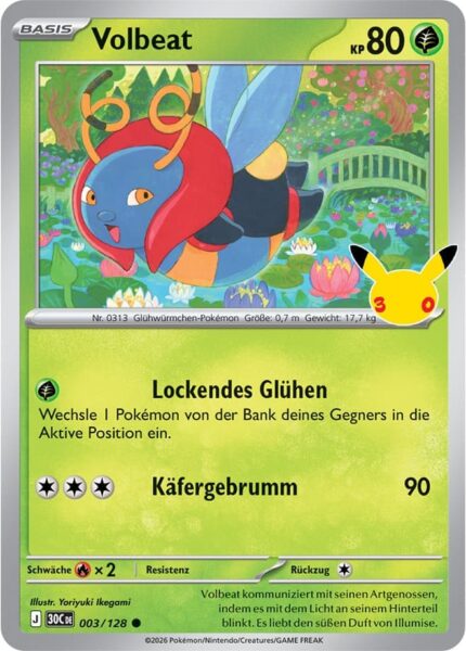 Volbeat-003-128-30C-30-Jahre-Jubiläum-30th-Celebration-Pokémon-Karte-Deutsch