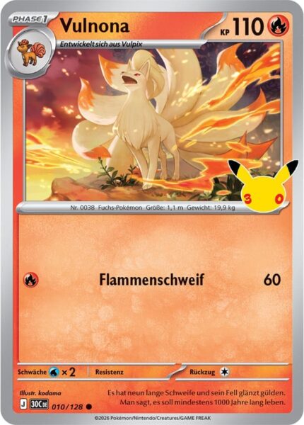Vulnona-010-128-30C-30-Jahre-Jubiläum-30th-Celebration-Pokémon-Karte-Deutsch