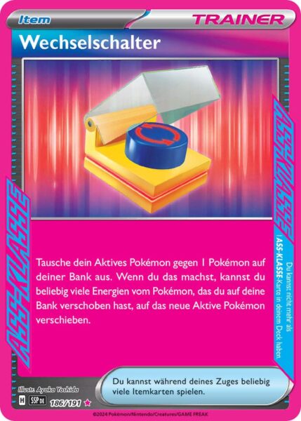 Wechselschalter-186-191-SSP-DE-Karmesin-Purpur-Stürmische-Funken-ASS-KLASSE-Pokémon-Karte-Deutsch-TCG