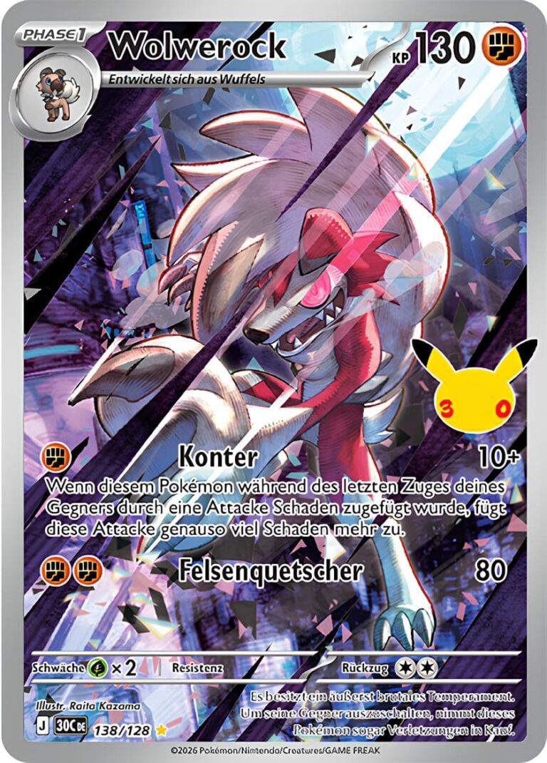 Wolwerock-138-128-30C-30-Jahre-Jubiläum-30th-Celebration-Set-Erweiterung-Illustration-Rare-Pokémon-Karte-Deutsch
