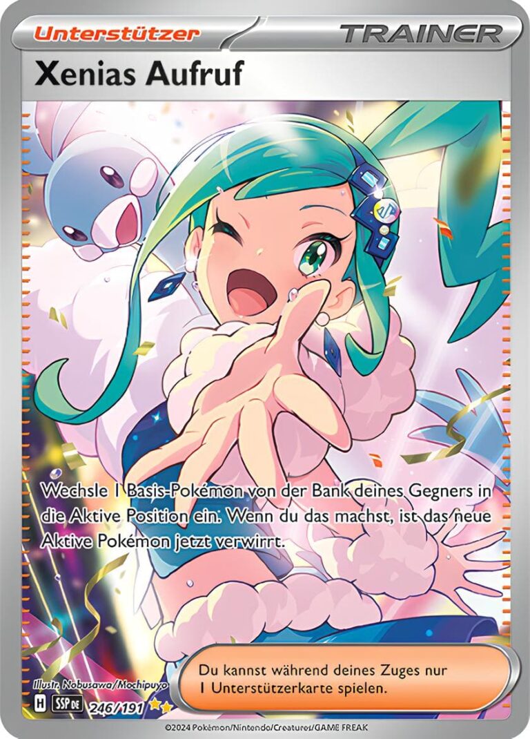 Xenias-Aufruf-246-191-Karmesin-Purpur-Stürmische-Funken-Special-Illustration-Rare-Pokémon-Karte-Deutsch