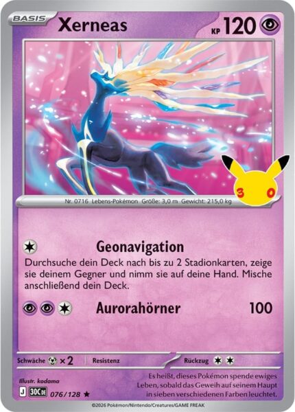 Xerneas-076-128-30C-30-Jahre-Jubiläum-30th-Celebration-Pokémon-Karte-Deutsch