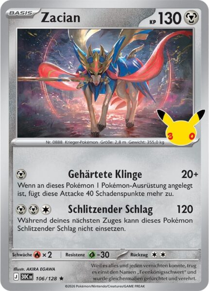 Zacian-106-128-30C-30-Jahre-Jubiläum-30th-Celebration-Pokémon-Karte-Deutsch