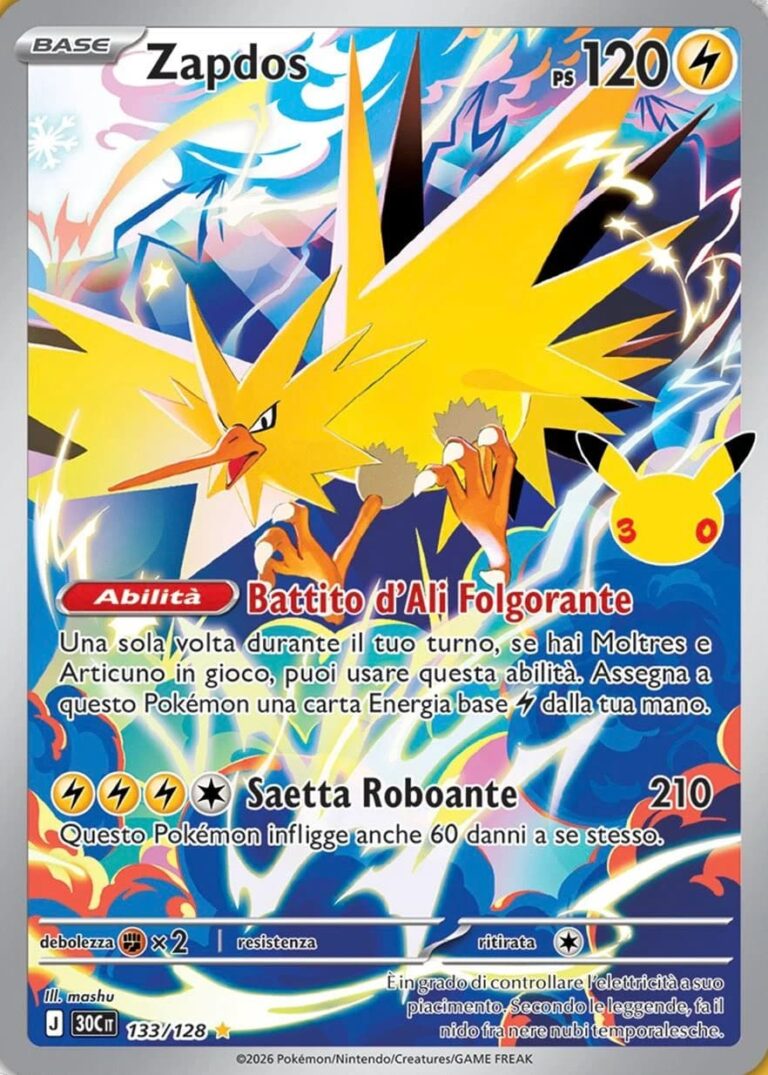 Zapdos-133-128-30C-30-Jahre-30th-Celebration-Illustration-Rare-Pokémon-Karte-Italienisch