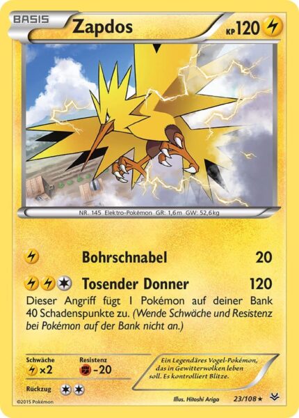Zapdos-23-108-XY-Drachenleuchten-Pokémon-Karte-Deutsch-TCG-Sammelkartenspiel