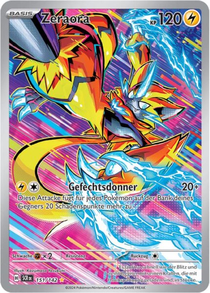 Zeraora-151-142-Karmesin-Purpur-Stellarkrone-Illustration-Rare-Pokémon-Karte-Deutsch-TCG-Sammelkartenspiel-2024