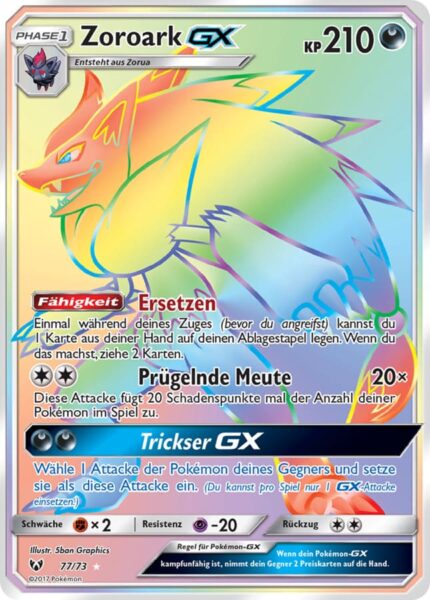Zoroark-GX-77-73-Schimmernde-Legenden-Rainbow-Rare-Pokémon-Karte-Deutsch-TCG-Sammelkartenspiel